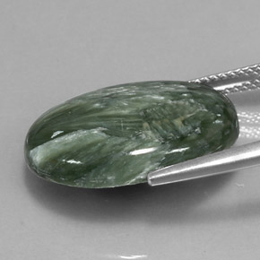 Serafinita verde natural de 11,47 ct, corte óvalo, opaco