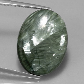 Serafinita verde natural de 10,47 ct, corte óvalo, opaco