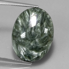 Serafinita verde natural de 11,98 ct, corte óvalo, opaco