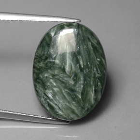 Serafinita Verde natural de 10.38 ct, Corte Óvalo, Opaco