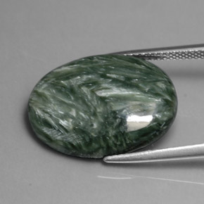 Serafinita Verde natural de 10.38 ct, Corte Óvalo, Opaco