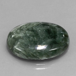 Serafinita verde natural de 11,36 ct, corte óvalo, opaco
