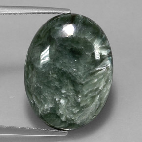 Serafinita verde natural de 11,36 ct, corte óvalo, opaco