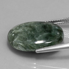 Serafinita verde natural de 11,36 ct, corte óvalo, opaco