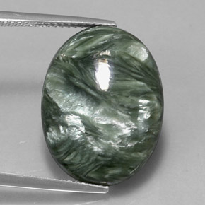 Serafinita Verde natural de 11.14 ct, Corte Óvalo, Opaco