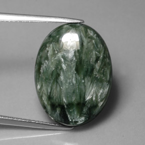Serafinita Verde natural de 11.38 ct, Corte Óvalo, Opaco
