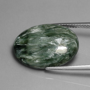 Serafinita Verde natural de 11.38 ct, Corte Óvalo, Opaco