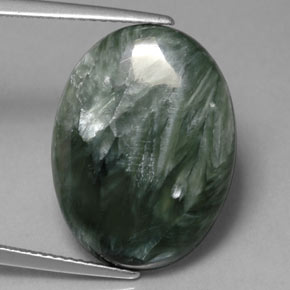 Serafinita Verde natural de 10.53 ct, Corte Óvalo, Opaco