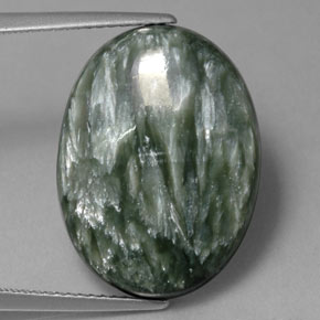 Serafinita Verde natural de 12.82 ct, Corte Óvalo, Opaco