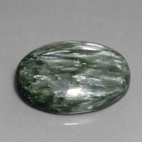 Serafinita Verde natural de 12.82 ct, Corte Óvalo, Opaco