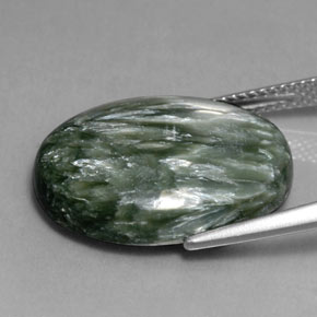 Serafinita Verde natural de 12.82 ct, Corte Óvalo, Opaco