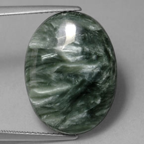 Serafinita verde natural de 11,32 ct, corte óvalo, opaco
