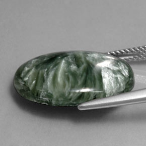 Serafinita verde natural de 11,32 ct, corte óvalo, opaco