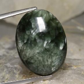 Serafinita verde natural de 11,78 ct, corte óvalo, opaco