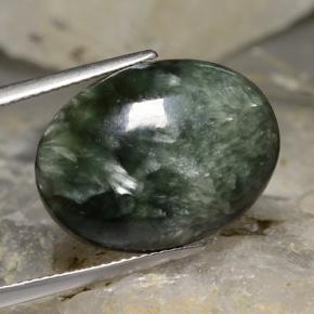 Serafinita verde natural de 11,78 ct, corte óvalo, opaco