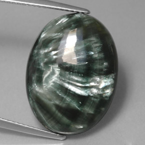 Serafinita Verde natural de 12.14 ct, Corte Óvalo, Opaco