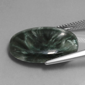 Serafinita Verde natural de 12.14 ct, Corte Óvalo, Opaco