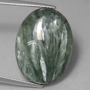 Serafinita verde natural de 11,13 ct, corte óvalo, opaco