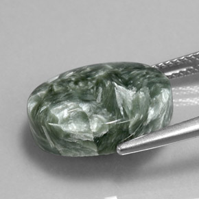 Serafinita verde natural de 8,92 ct, corte óvalo, opaco