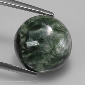 Serafinita verde natural de 4,92 ct, corte redondo, opaco