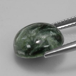 Serafinita verde natural de 4,92 ct, corte redondo, opaco