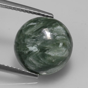 Serafinita verde natural de 5,09 ct, corte redondo, opaco