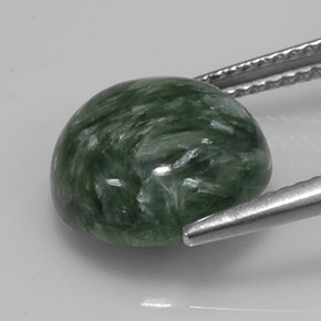 Serafinita verde natural de 5,09 ct, corte redondo, opaco