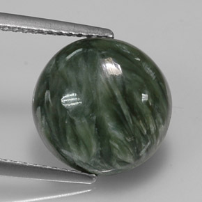Serafinita verde natural de 4,98 ct, corte redondo, opaco