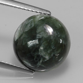 Serafinita verde natural de 5,02 ct, corte redondo, opaco