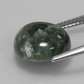 Serafinita verde natural de 5,02 ct, corte redondo, opaco