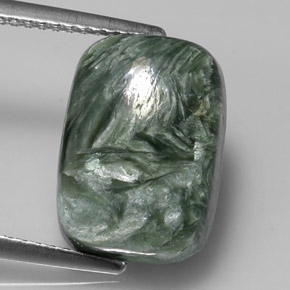 Serafinita verde natural de 5,87 ct, corte cojín, opaco