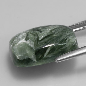 Serafinita verde natural de 5,87 ct, corte cojín, opaco
