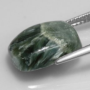 Serafinita verde natural de 5,49 ct, corte cojín, opaco