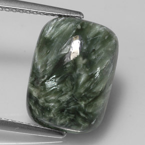 Serafinita verde natural de 5,71 ct, corte cojín, opaco