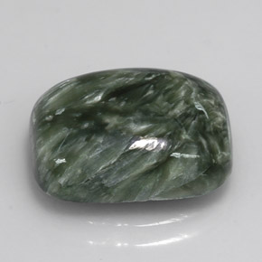 Serafinita verde natural de 5,71 ct, corte cojín, opaco