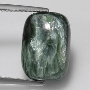 Serafinita verde natural de 5,76 ct, corte cojín, opaco