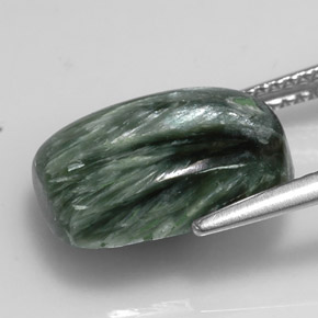 Serafinita verde natural de 5,76 ct, corte cojín, opaco
