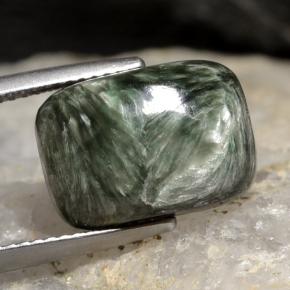 Serafinita Verde natural de 5.90 ct, Corte Cojín, Opaco