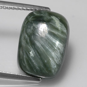 Serafinita verde natural de 5,92 ct, corte cojín, opaco