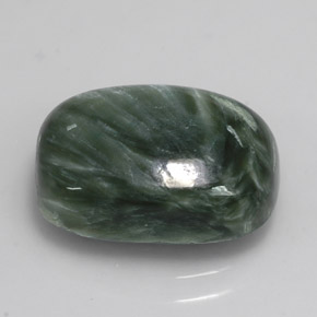 Serafinita verde natural de 5,92 ct, corte cojín, opaco