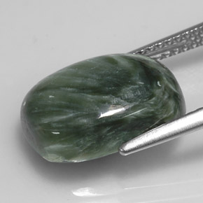 Serafinita verde natural de 5,92 ct, corte cojín, opaco