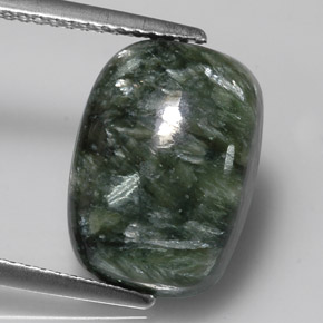 Serafinita verde natural de 5,98 ct, corte cojín, opaco