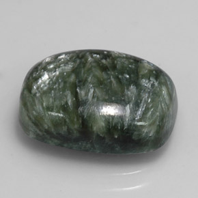 Serafinita verde natural de 5,98 ct, corte cojín, opaco
