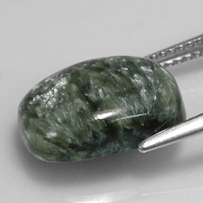 Serafinita verde natural de 5,98 ct, corte cojín, opaco