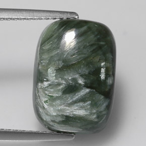 Serafinita Verde natural de 6.08 ct, Corte Cojín, Opaco