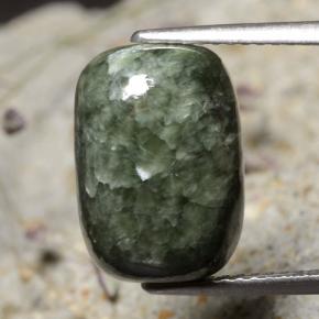 Serafinita verde natural de 5,99 ct, corte cojín, opaco