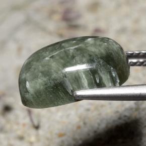 Serafinita verde natural de 5,99 ct, corte cojín, opaco