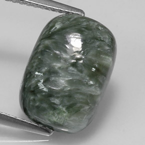 Serafinita verde natural de 5,55 ct, corte cojín, opaco