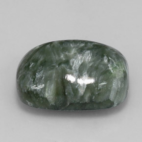 Serafinita verde natural de 5,55 ct, corte cojín, opaco