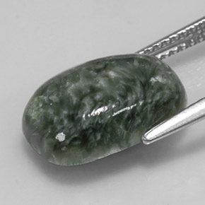 Serafinita verde natural de 5,55 ct, corte cojín, opaco